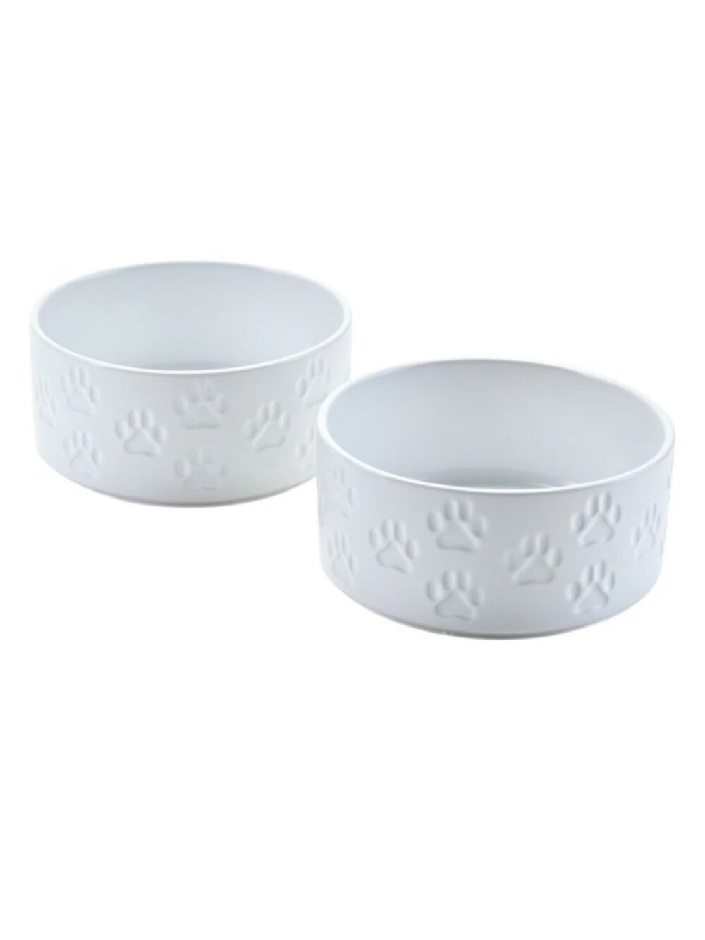 Ceramic Dog Bowls Set of 2 Embossed Paw Prints Anti-Slip 1.7 Cups Heavyweight
